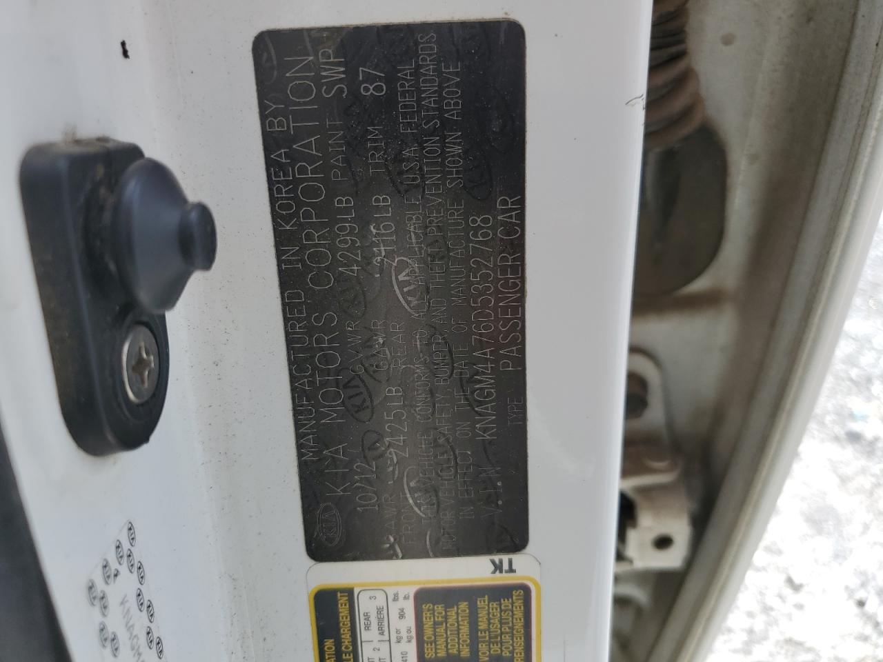 2013 Kia Optima Lx VIN: KNAGM4A76D5352768 Lot: 64023914