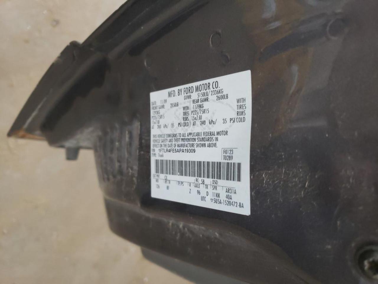 2010 Ford Ranger Super Cab VIN: 1FTLR4FE5APA19309 Lot: 61931944