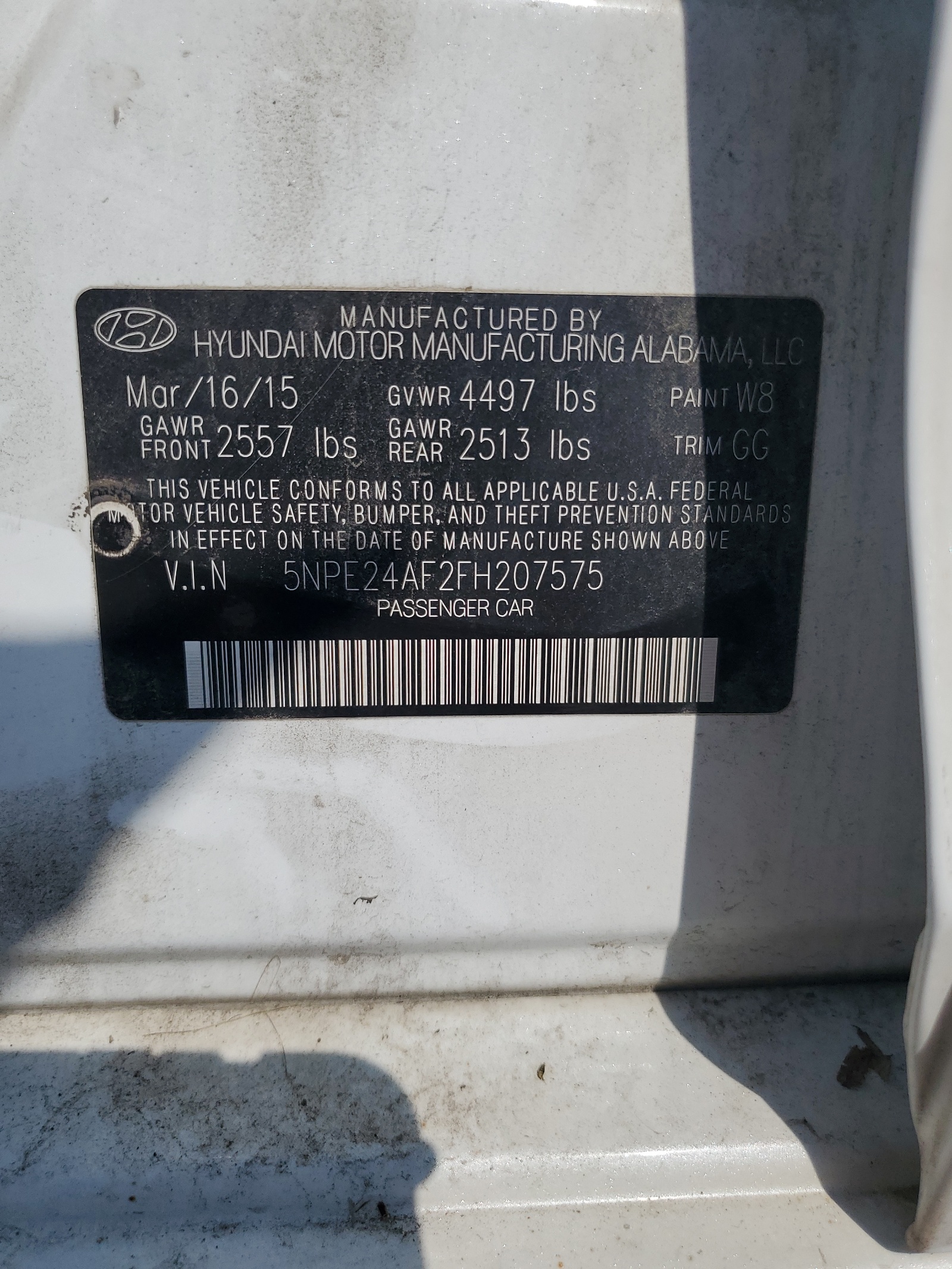 5NPE24AF2FH207575 2015 Hyundai Sonata Se