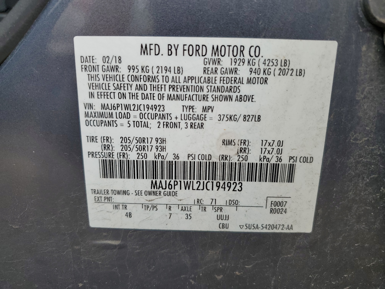 MAJ6P1WL2JC194923 2018 Ford Ecosport Titanium