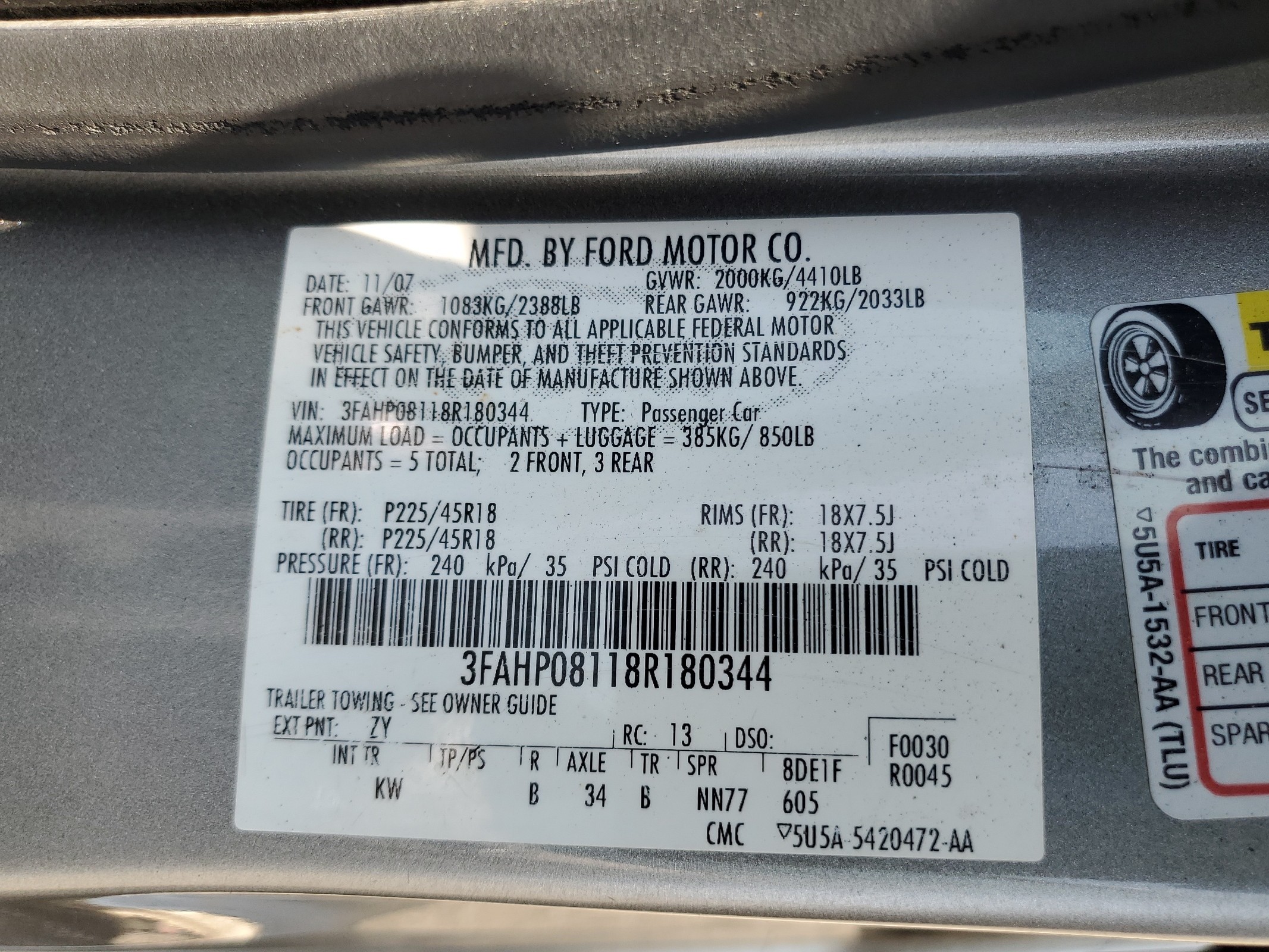 3FAHP08118R180344 2008 Ford Fusion Sel