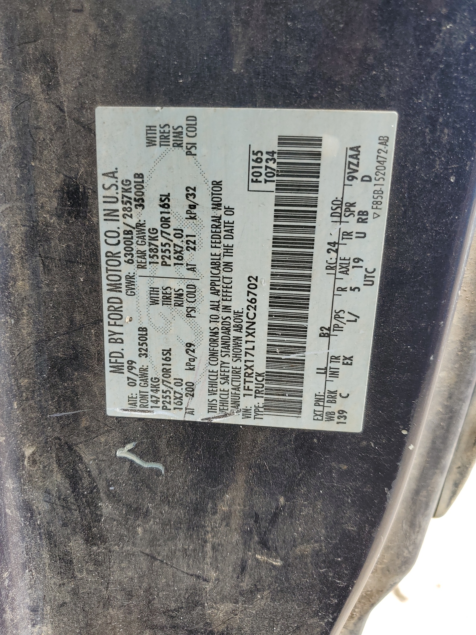 1FTRX17L1XNC26702 1999 Ford F150