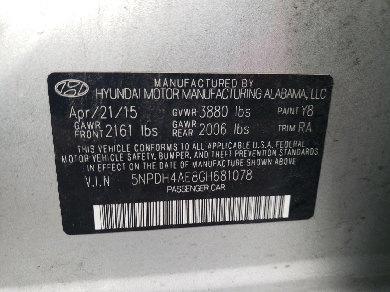 5NPDH4AE8GH681078 2016 HYUNDAI ELANTRA - Image 12