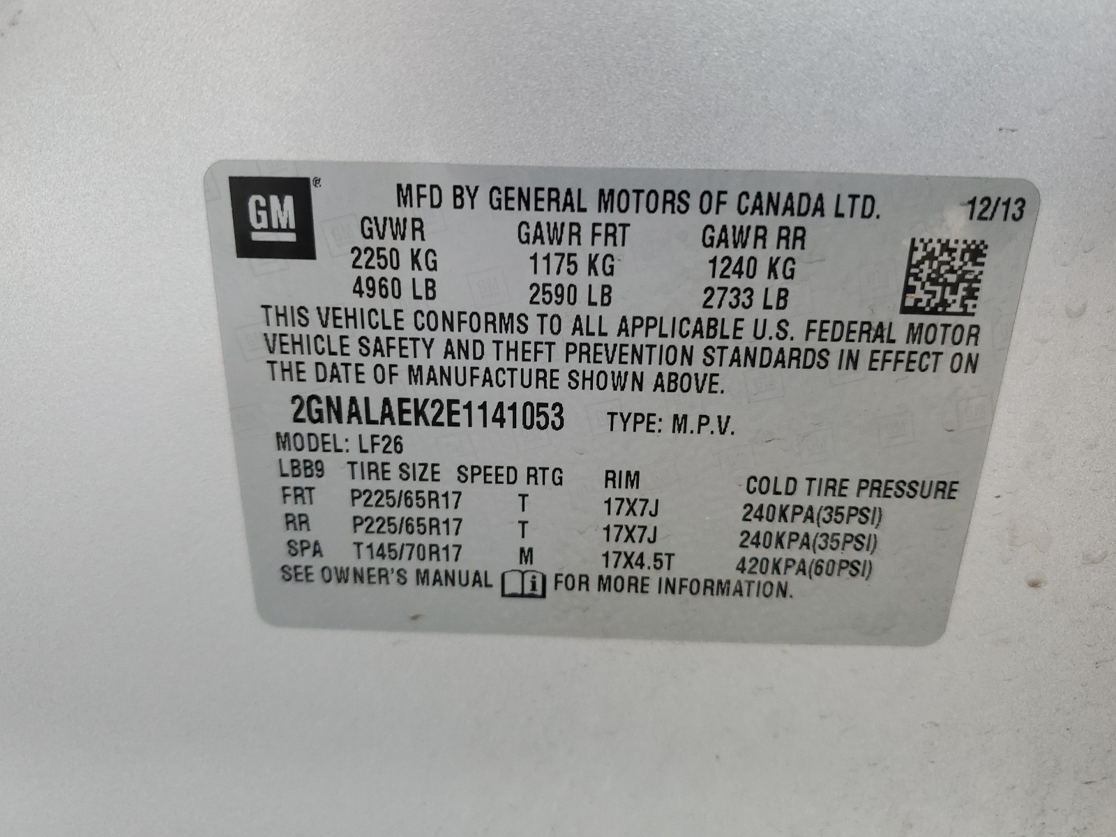 2GNALAEK2E1141053 2014 Chevrolet Equinox Ls