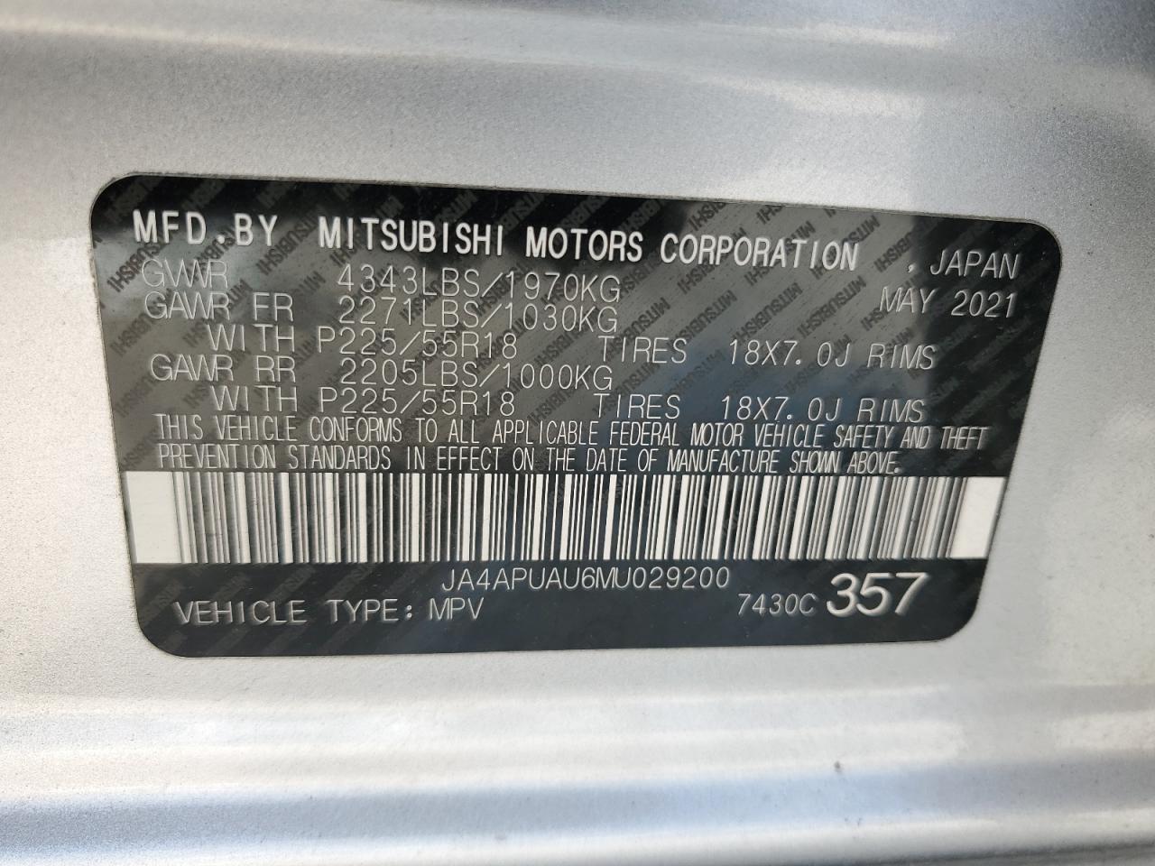 JA4APUAU6MU029200 2021 MITSUBISHI OUTLANDER - Image 13