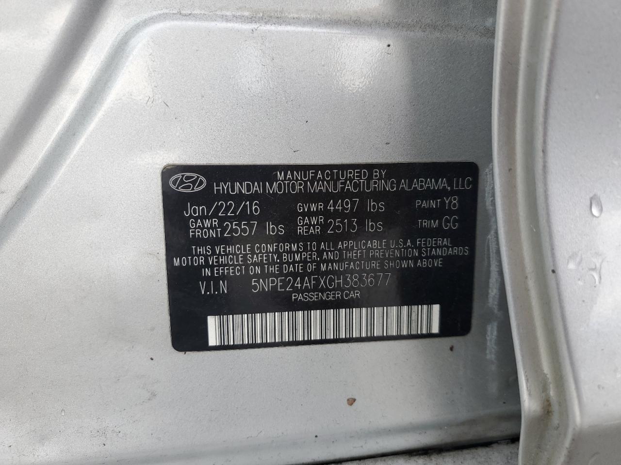 2016 Hyundai Sonata Se VIN: 5NPE24AFXGH383677 Lot: 63443394