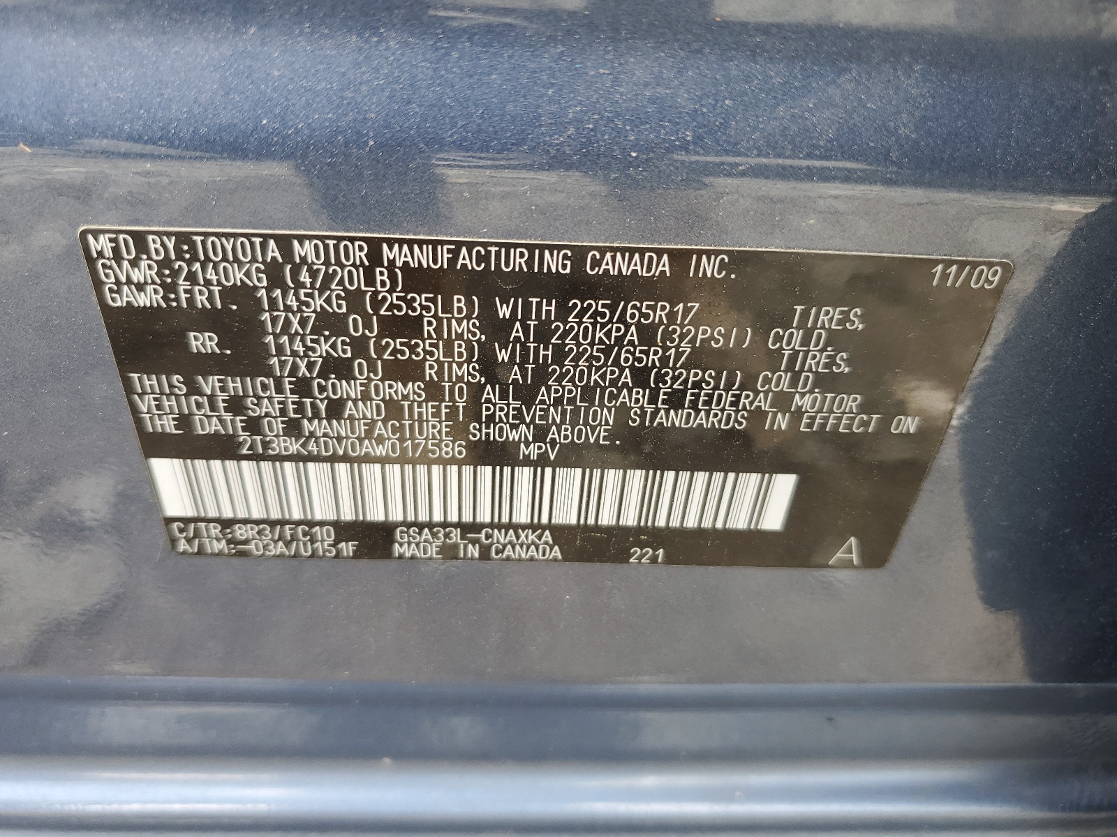 2T3BK4DV0AW017586 2010 Toyota Rav4