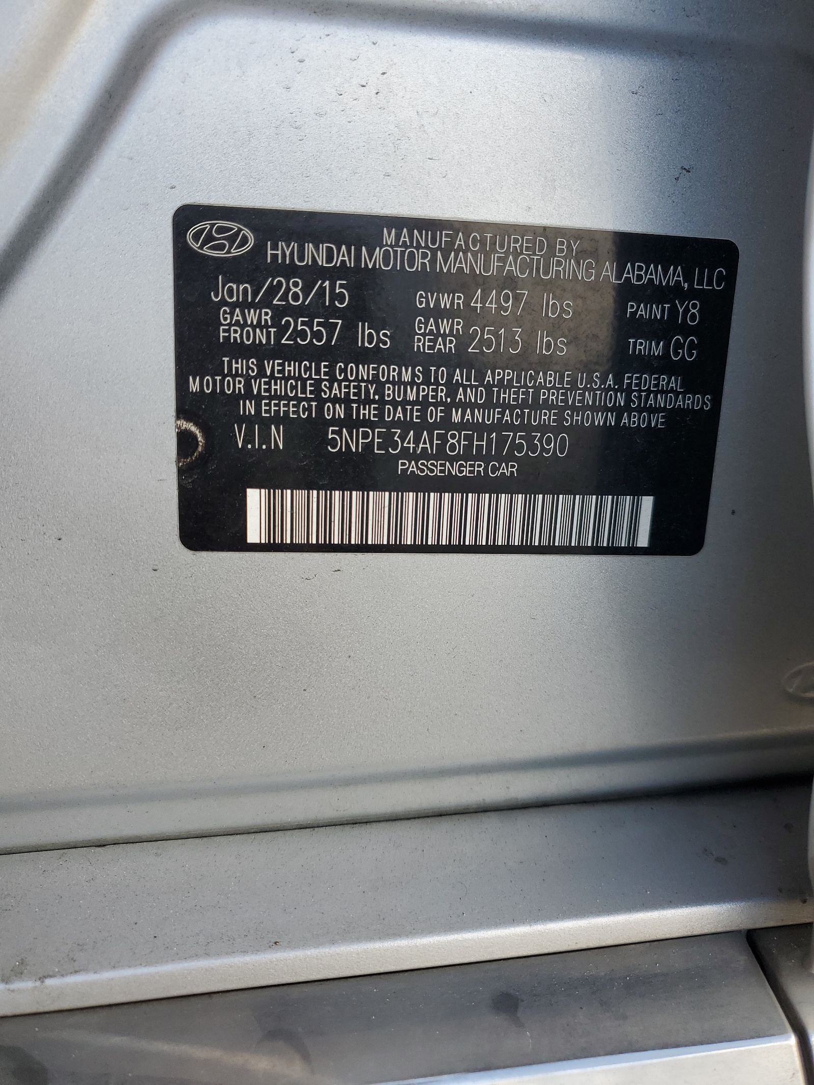 5NPE34AF8FH175390 2015 Hyundai Sonata Sport