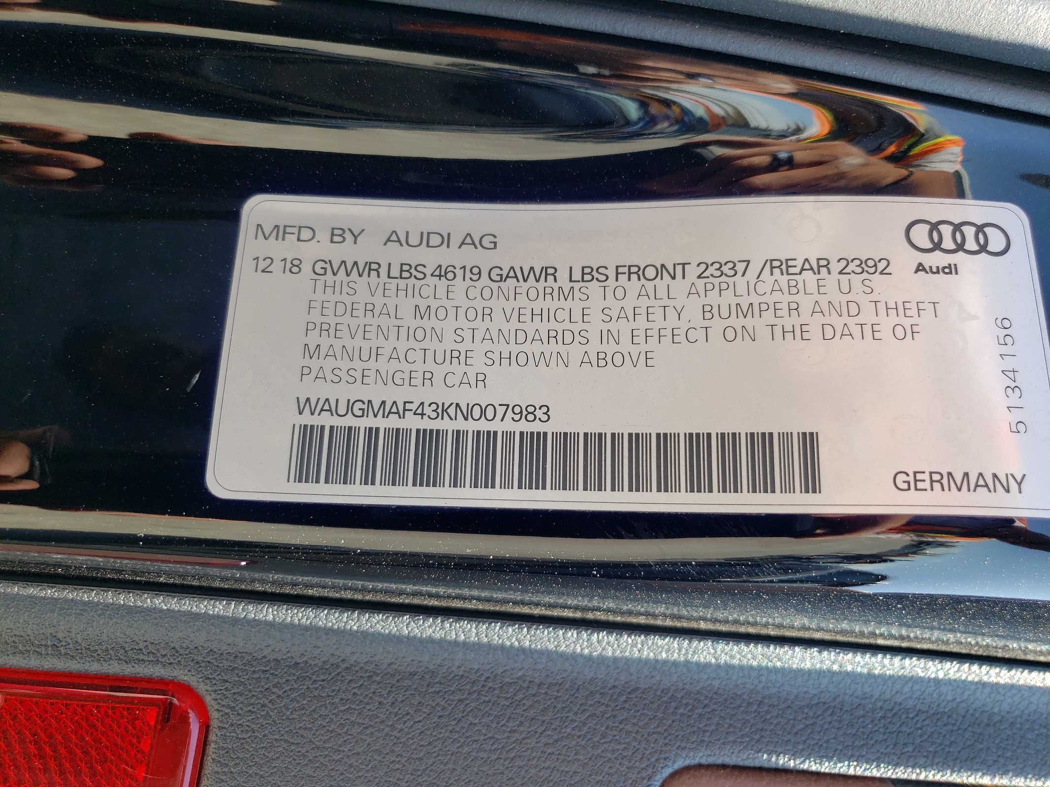 WAUGMAF43KN007983 2019 Audi A4 Premium