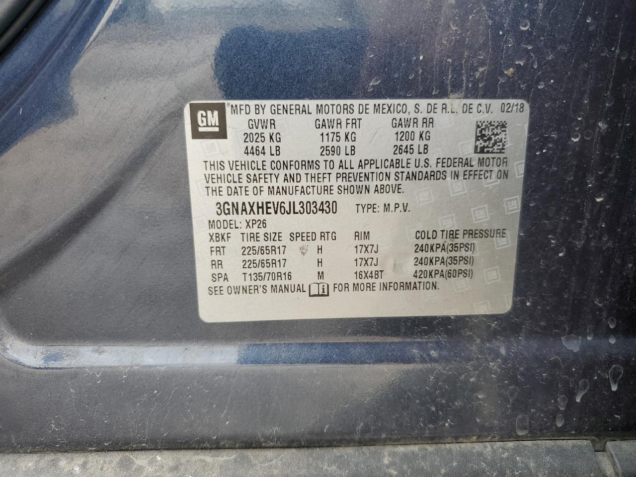 3GNAXHEV6JL303430 2018 CHEVROLET EQUINOX - Image 13
