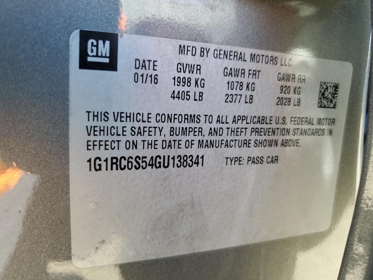 2016 Chevrolet Volt Lt VIN: 1G1RC6S54GU138341 Lot: 63546744
