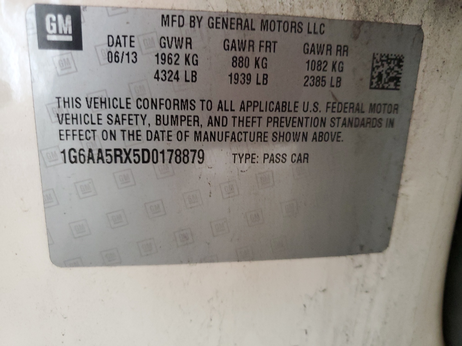 1G6AA5RX5D0178879 2013 Cadillac Ats