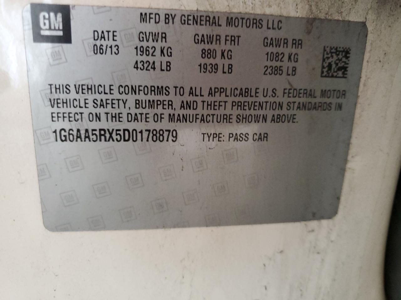 2013 Cadillac Ats VIN: 1G6AA5RX5D0178879 Lot: 64033854