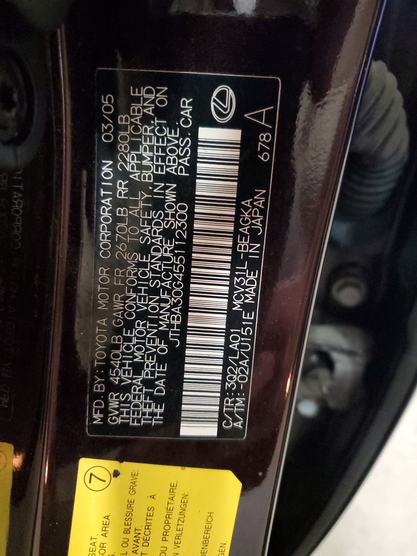 JTHBA30G455112300 2005 Lexus Es 330