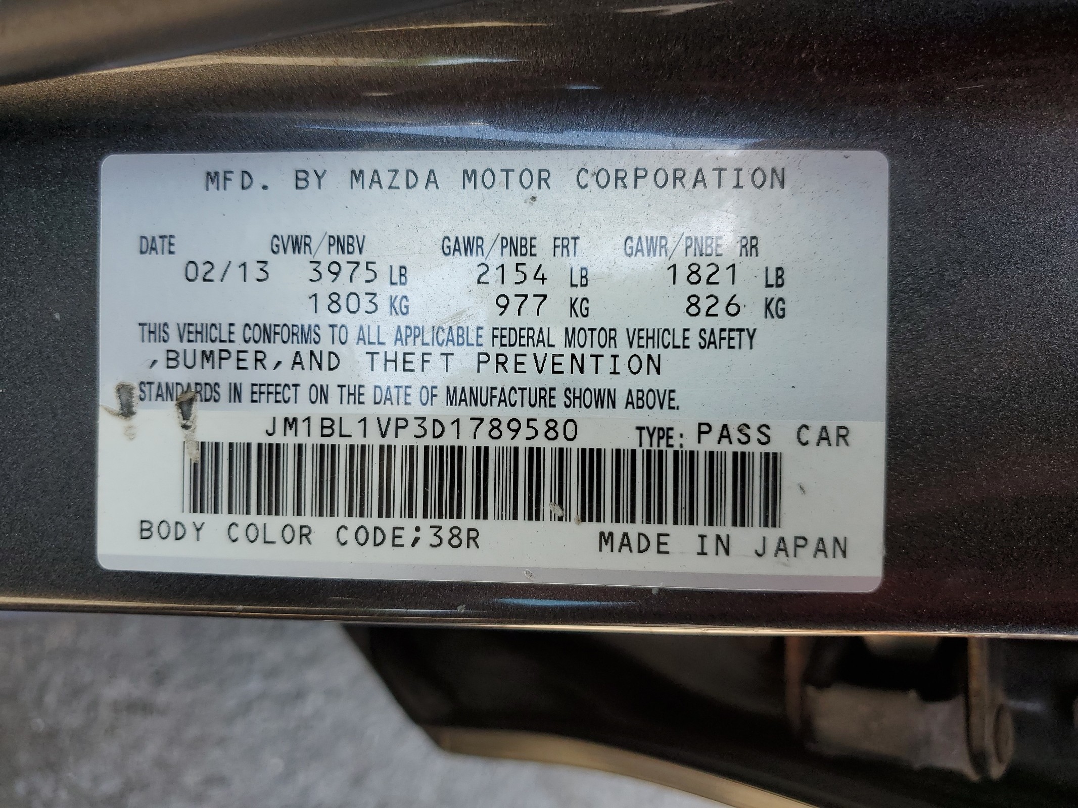 2013 Mazda 3 I vin: JM1BL1VP3D1789580