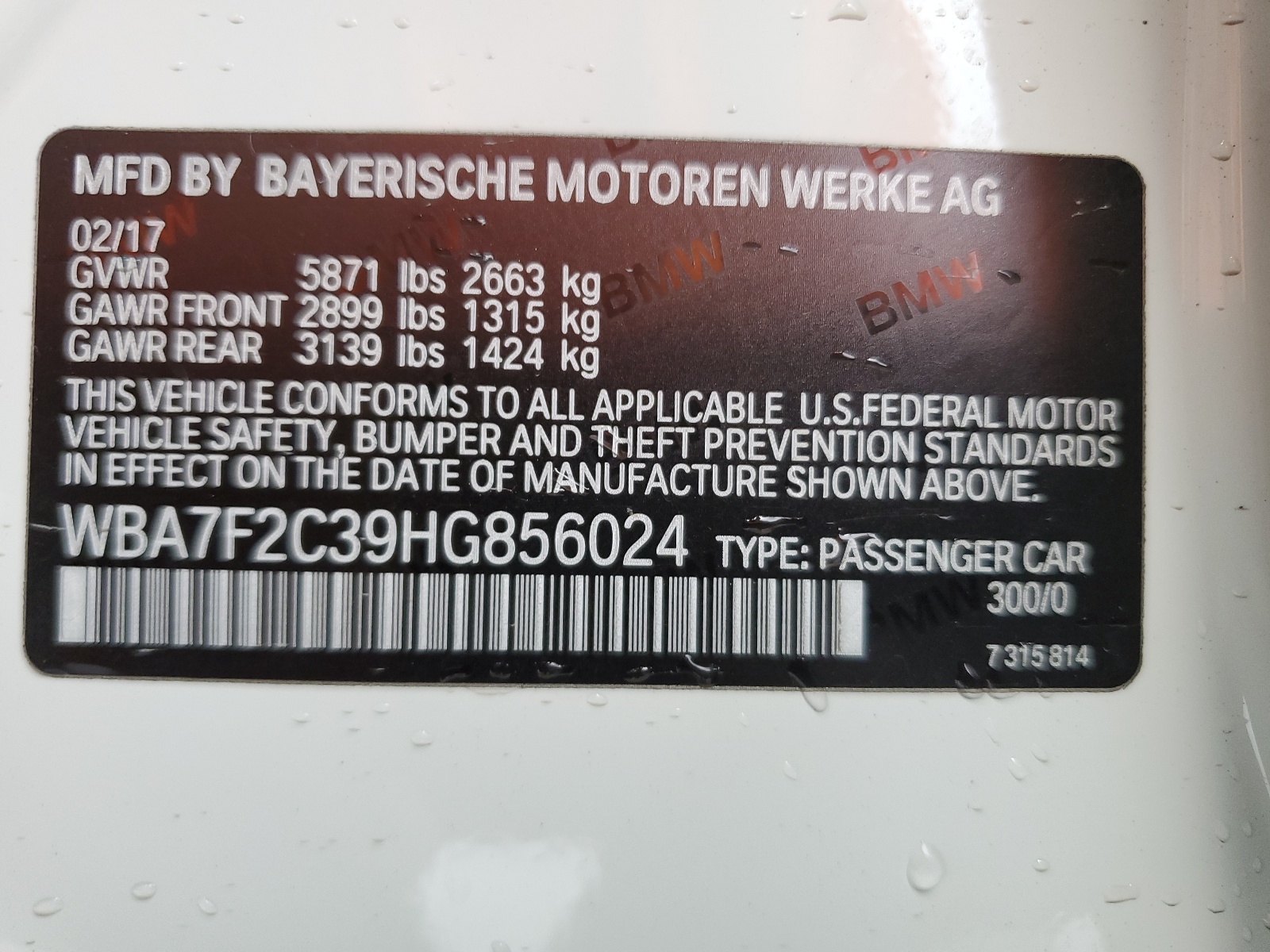 WBA7F2C39HG856024 2017 BMW Alpina B7