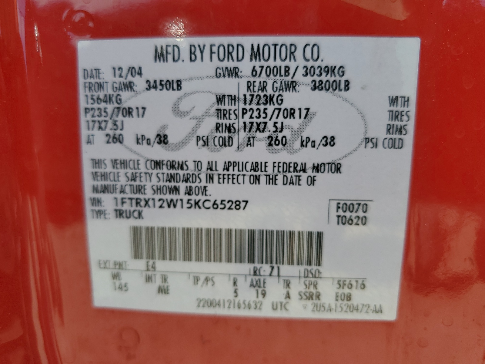 1FTRX12W15KC65287 2005 Ford F150