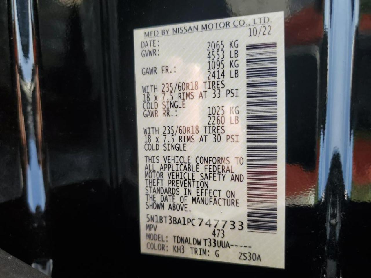 2023 Nissan Rogue Sv VIN: 5N1BT3BA1PC747733 Lot: 65009044