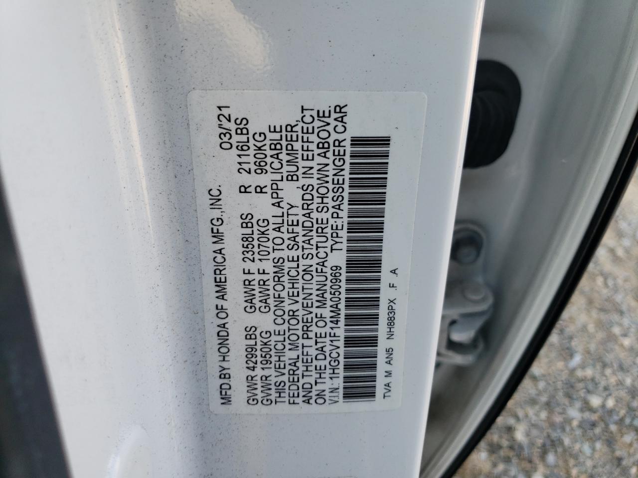 2021 Honda Accord Lx VIN: 1HGCV1F14MA050969 Lot: 63099064