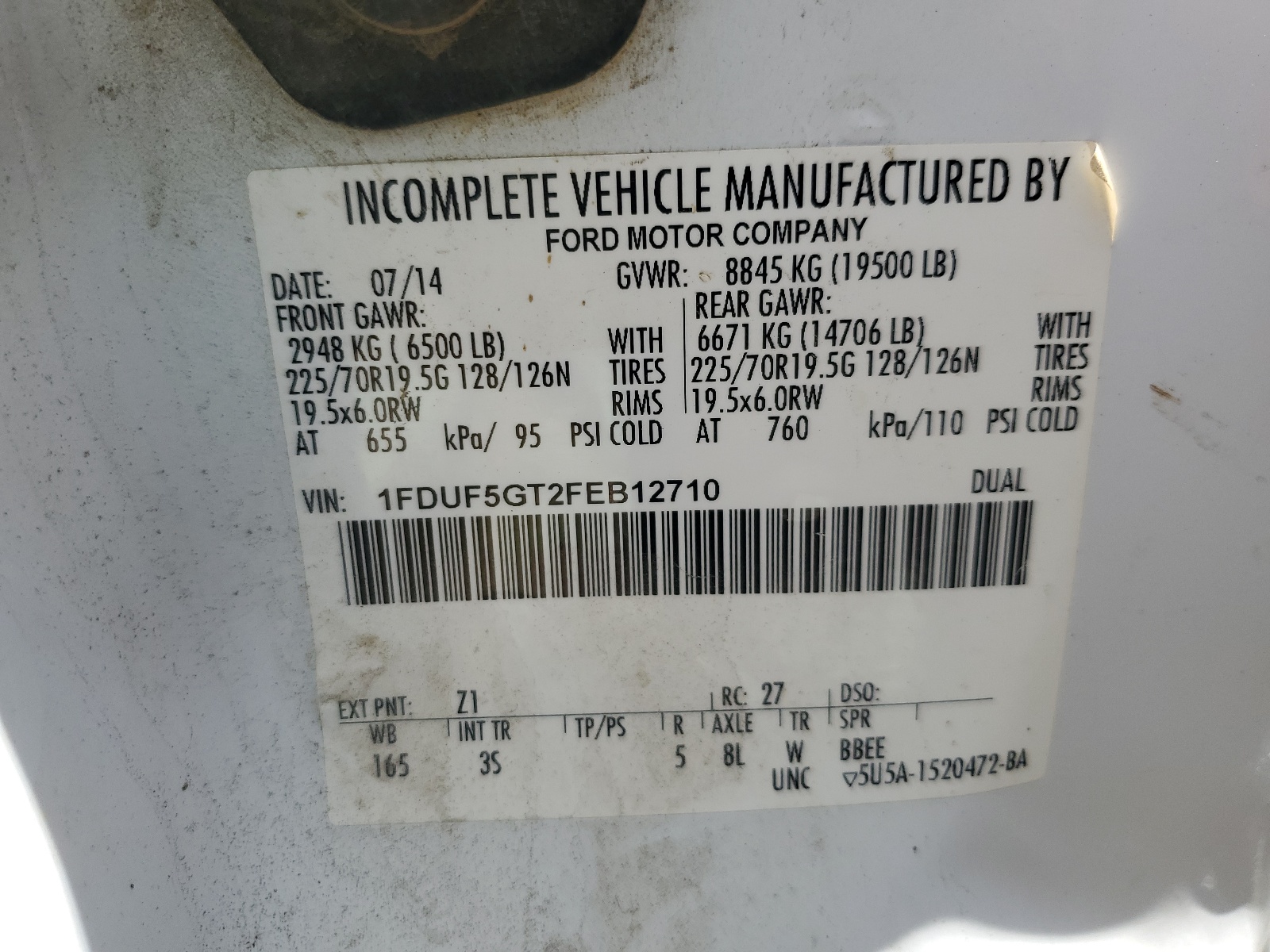 1FDUF5GT2FEB12710 2015 Ford F550 Super Duty