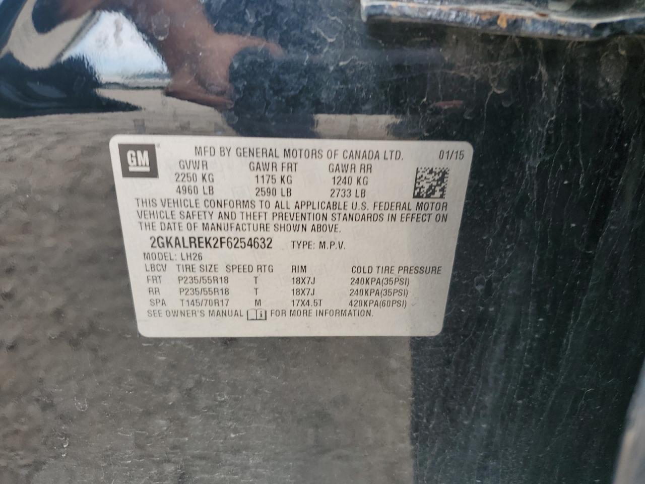 2015 GMC Terrain Sle VIN: 2GKALREK2F6254632 Lot: 61284264