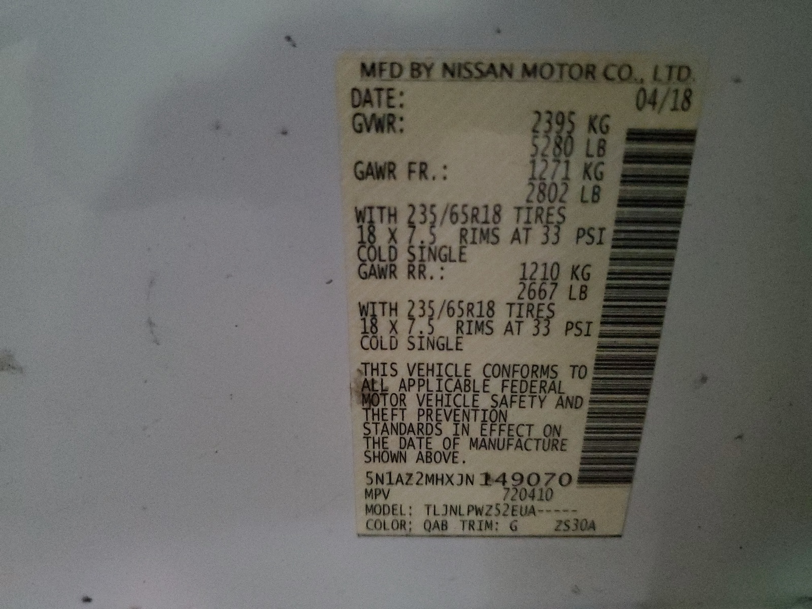 5N1AZ2MHXJN149070 2018 Nissan Murano S