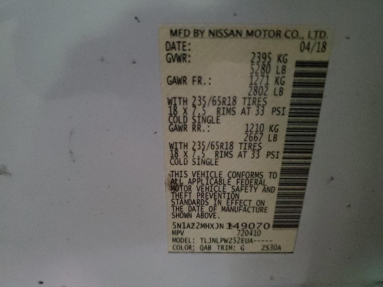 2018 Nissan Murano S VIN: 5N1AZ2MHXJN149070 Lot: 64112744