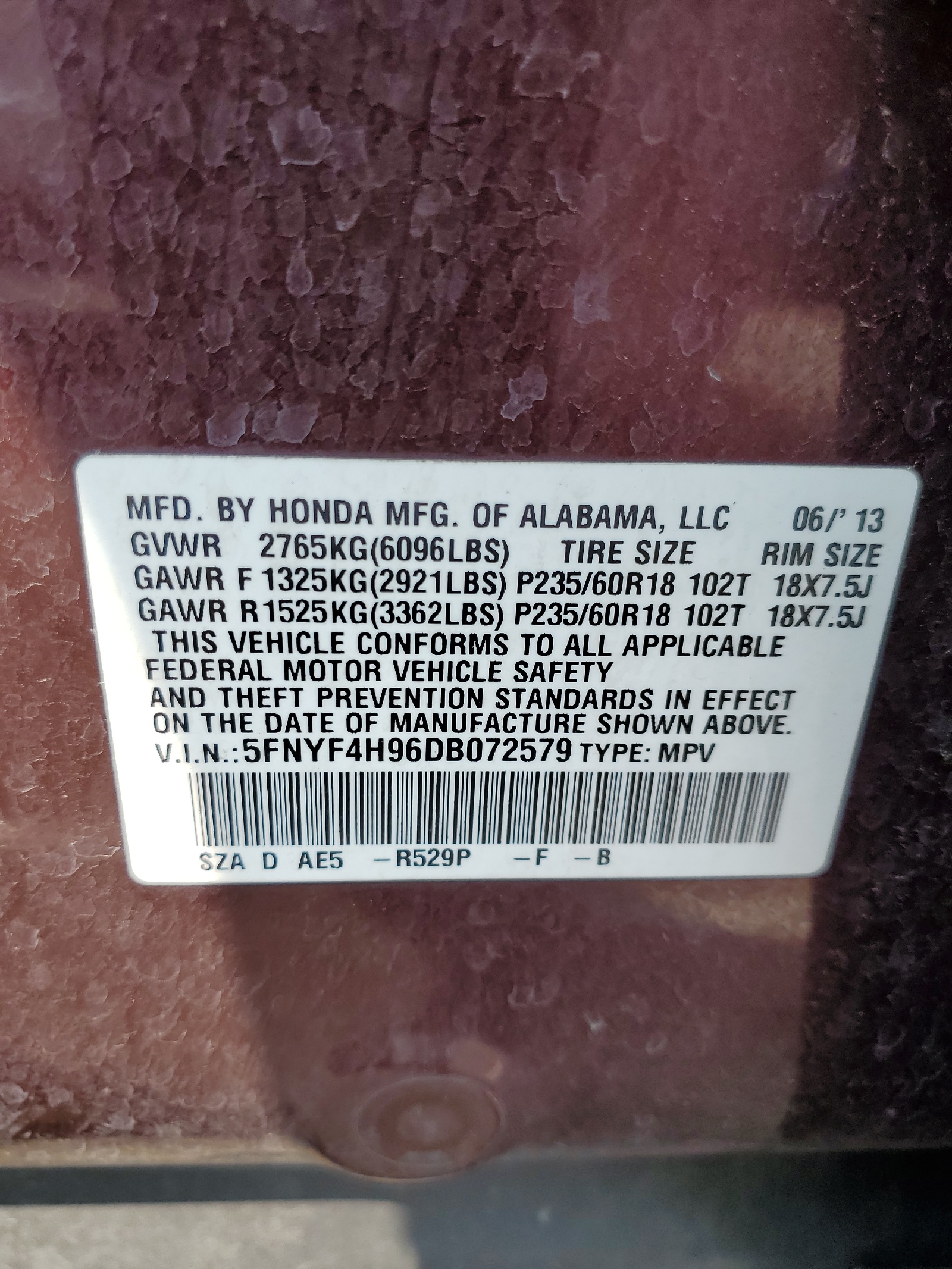 5FNYF4H96DB072579 2013 Honda Pilot Touring