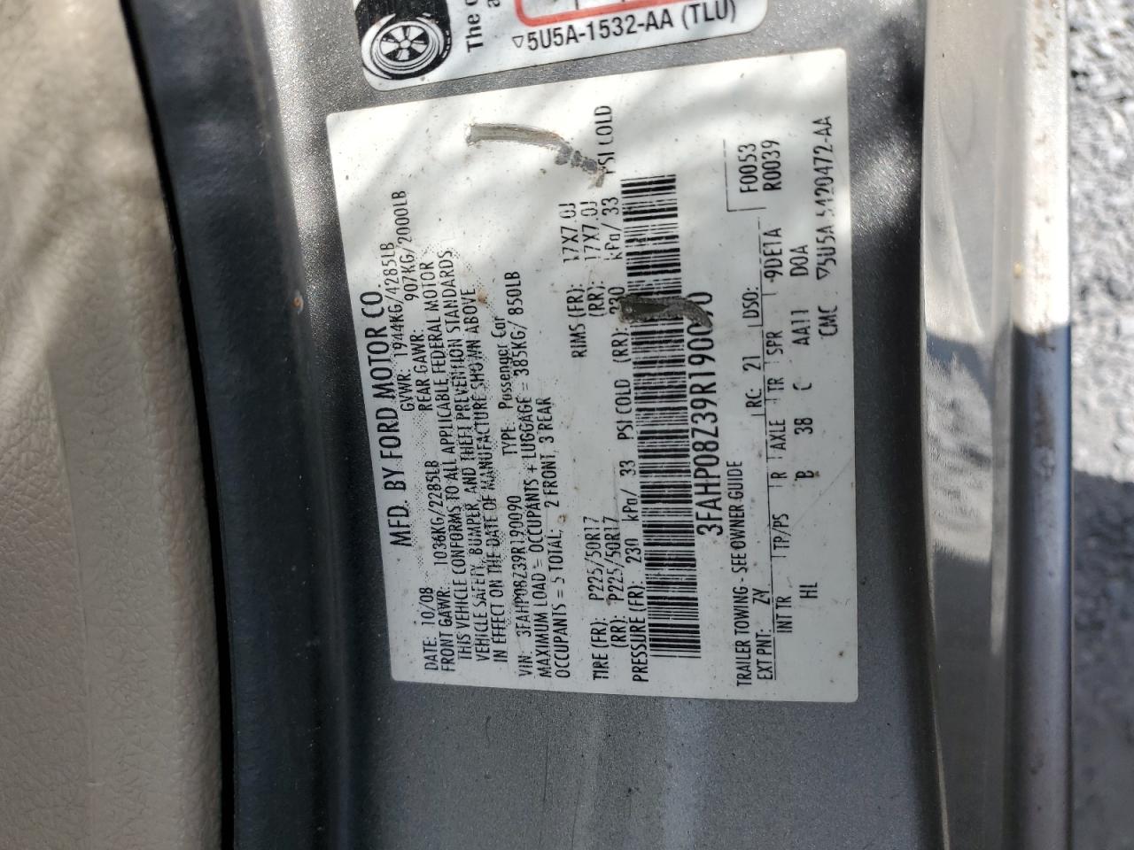 3FAHP08Z39R190090 2009 Ford Fusion Sel