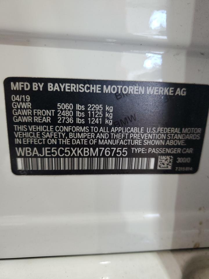 2019 BMW 540 I VIN: WBAJE5C5XKBM76755 Lot: 65199894