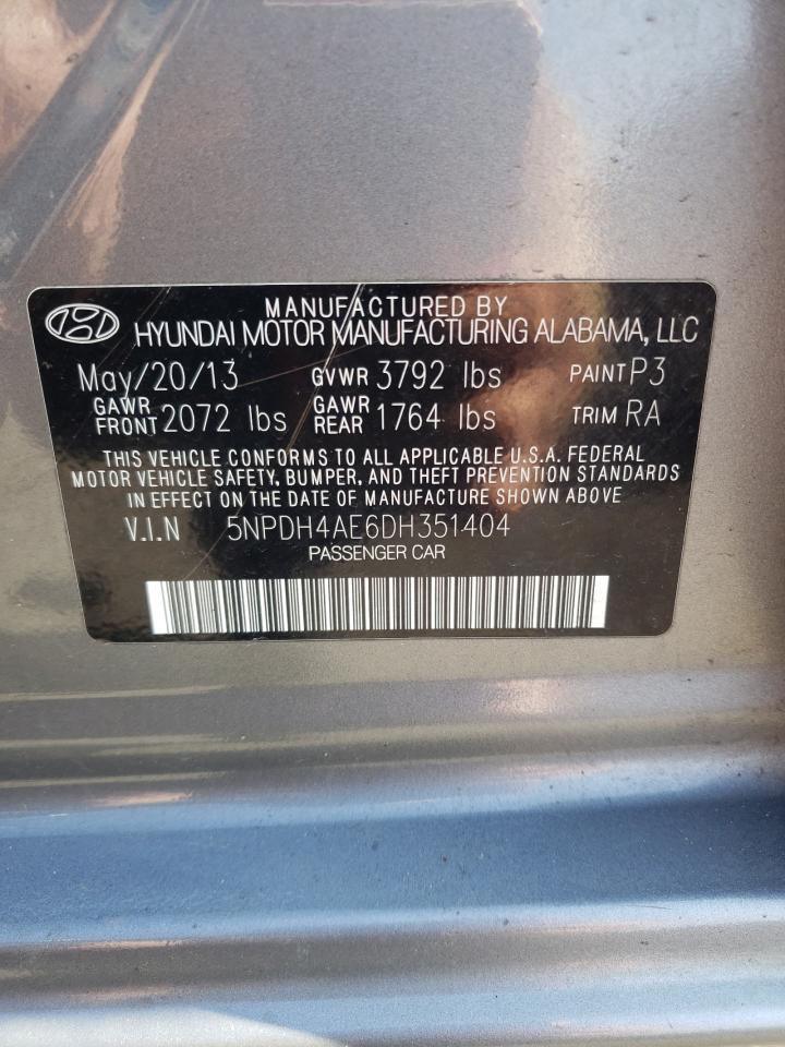 2013 Hyundai Elantra Gls VIN: 5NPDH4AE6DH351404 Lot: 64999884