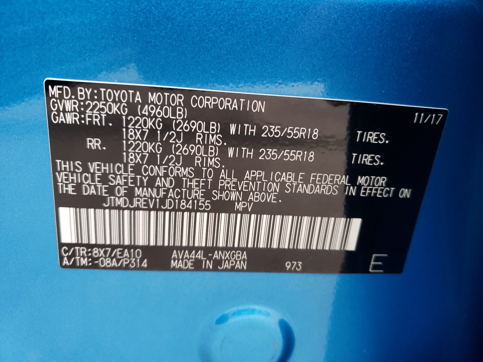 JTMDJREV1JD184155 2018 Toyota Rav4 Hv Limited