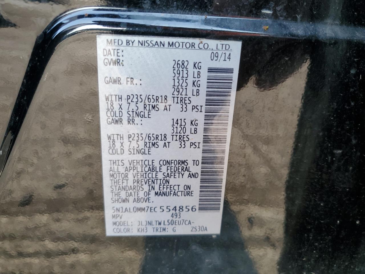 2014 Infiniti Qx60 VIN: 5N1AL0MM7EC554856 Lot: 65274814