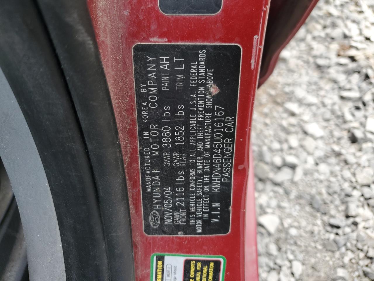 2005 Hyundai Elantra Gls VIN: KMHDN46D45U016167 Lot: 63786164