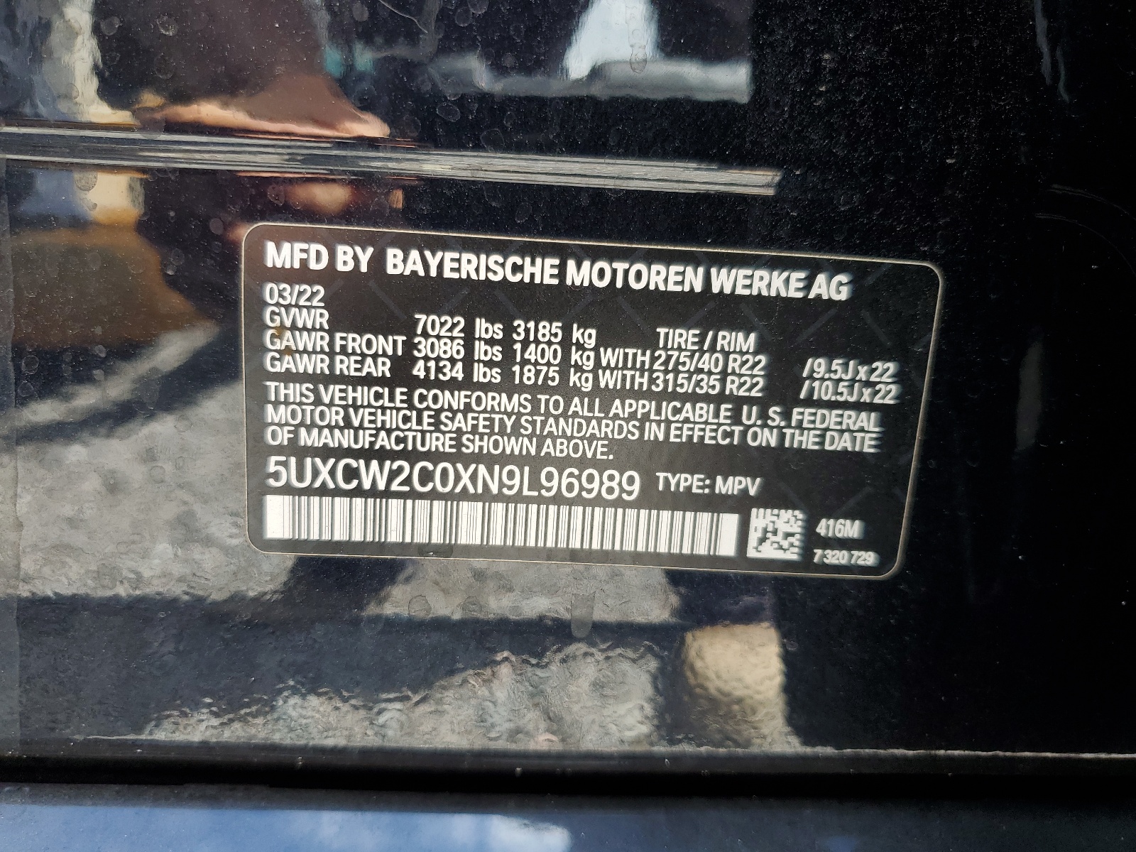 5UXCW2C0XN9L96989 2022 BMW X7 xDrive40I