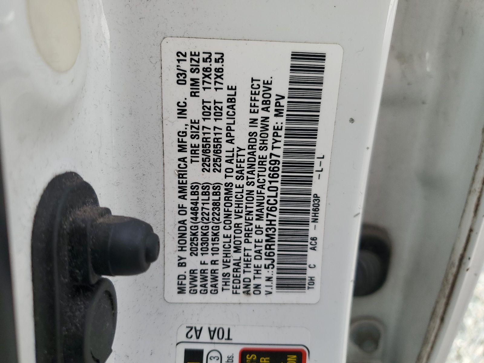 5J6RM3H76CL016697 2012 Honda Cr-V Exl