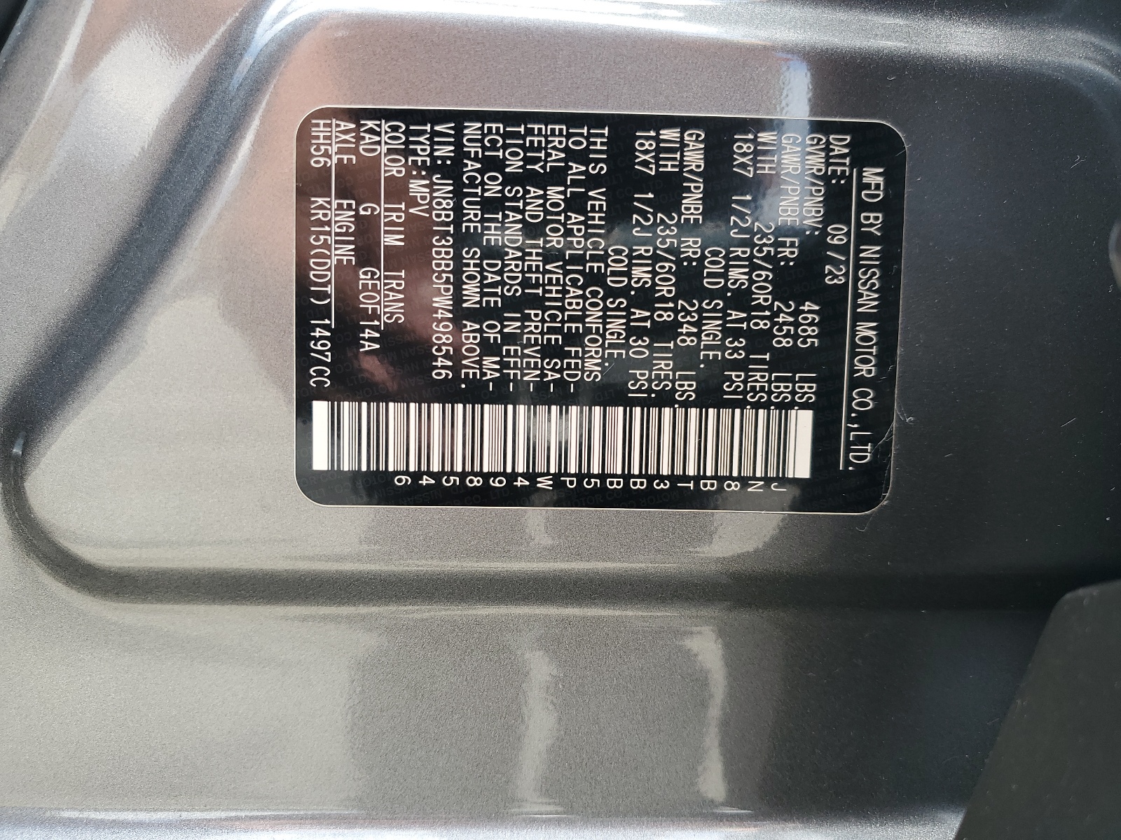 JN8BT3BB5PW498546 2023 Nissan Rogue Sv