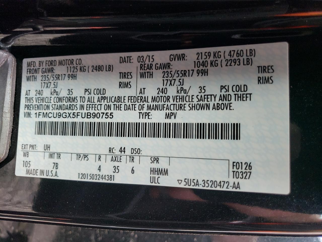 1FMCU9GX5FUB90755 2015 Ford Escape Se