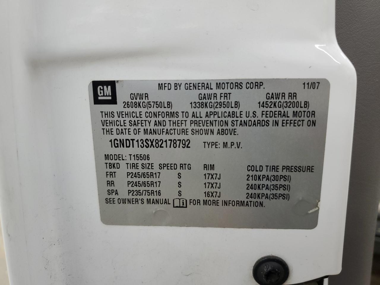 2008 Chevrolet Trailblazer Ls VIN: 1GNDT13SX82178792 Lot: 63220124