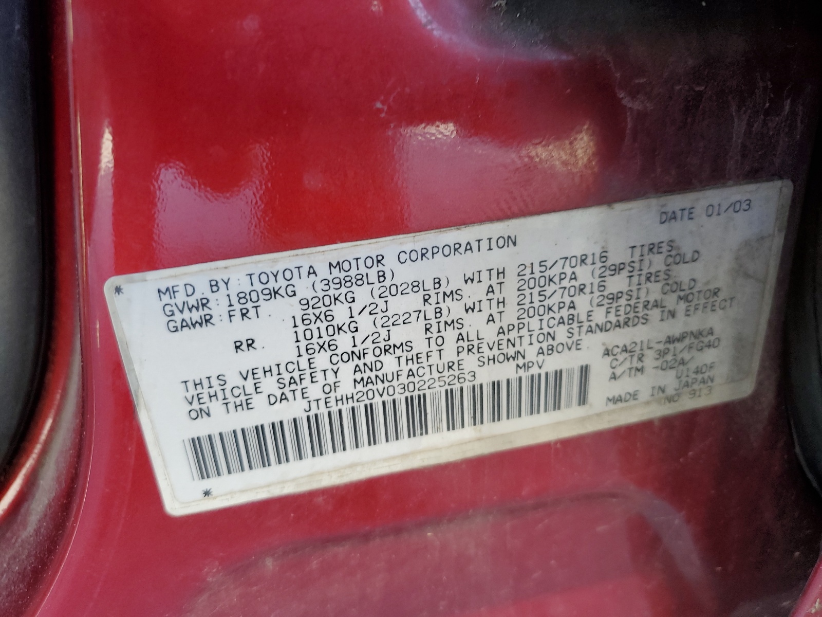 JTEHH20V030225263 2003 Toyota Rav4