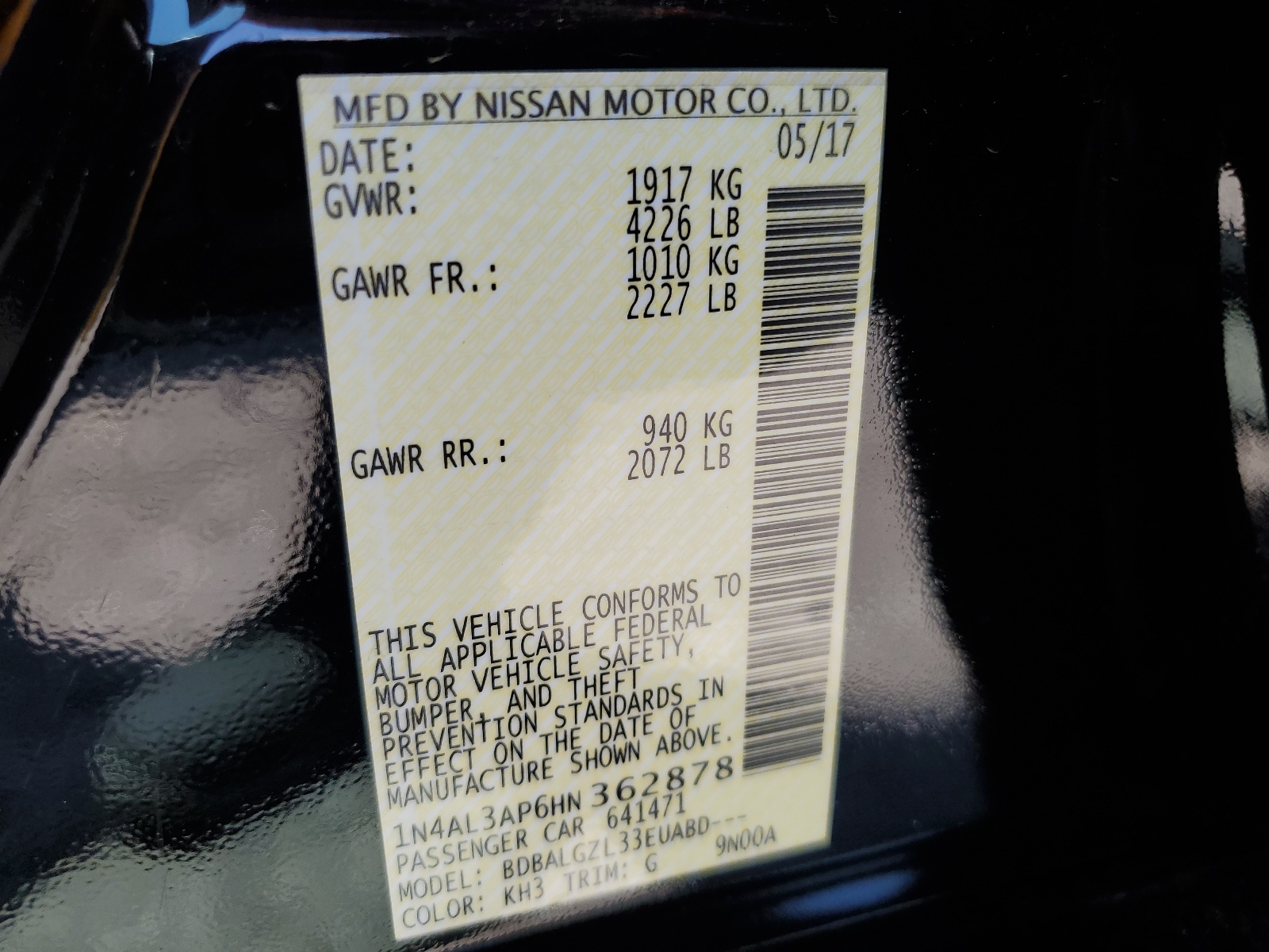 1N4AL3AP6HN362878 2017 Nissan Altima 2.5