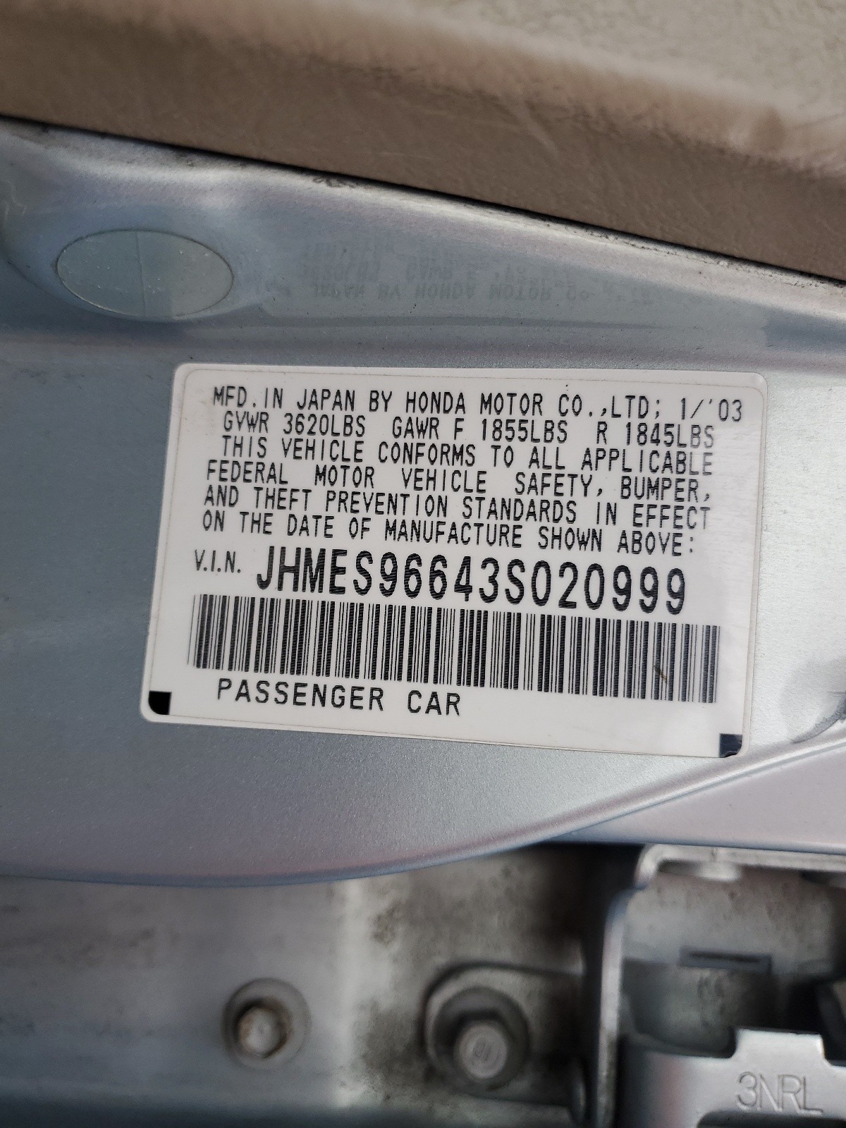 JHMES96643S020999 2003 Honda Civic Hybrid