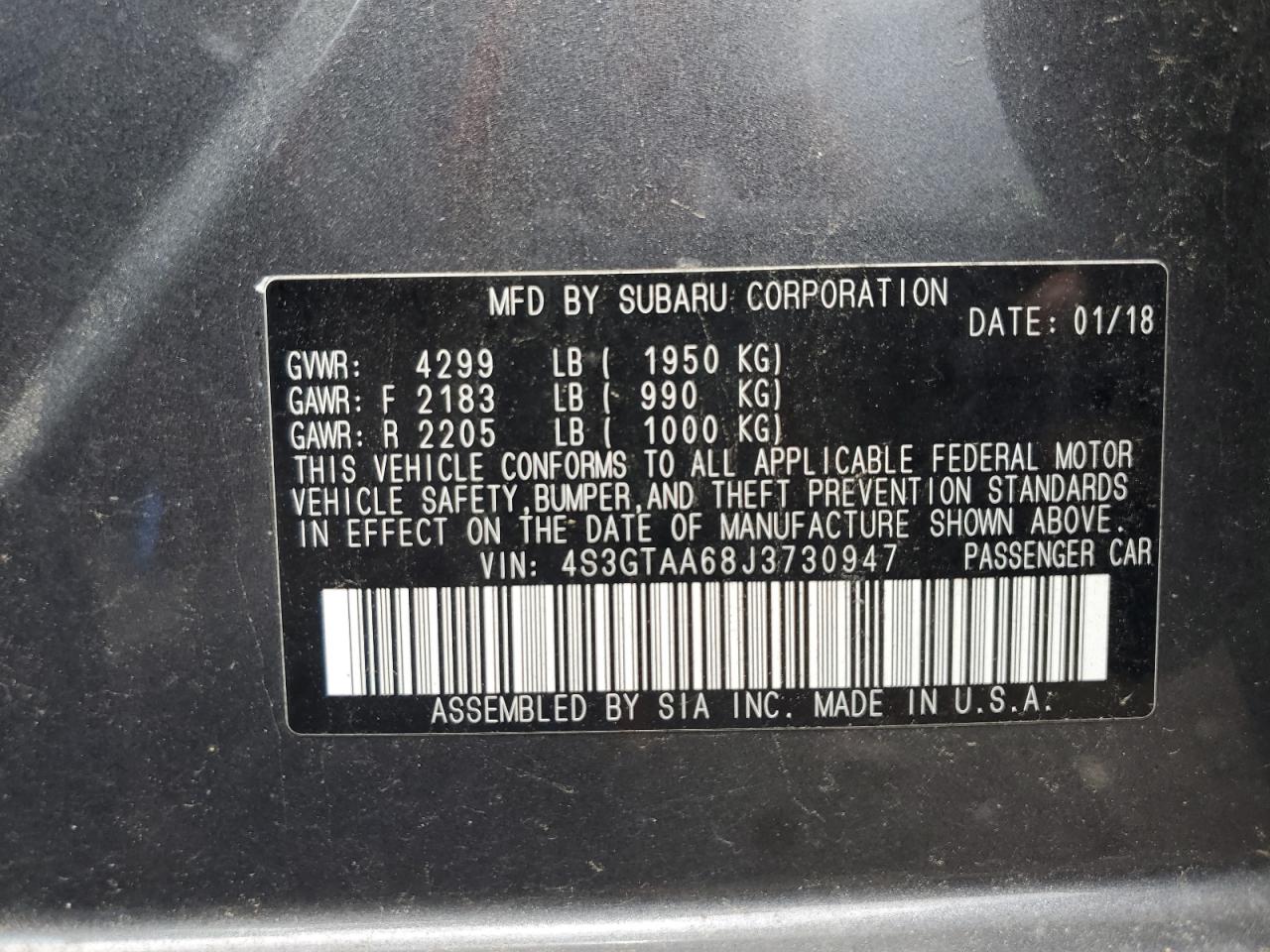 2018 Subaru Impreza VIN: 4S3GTAA68J3730947 Lot: 65365244