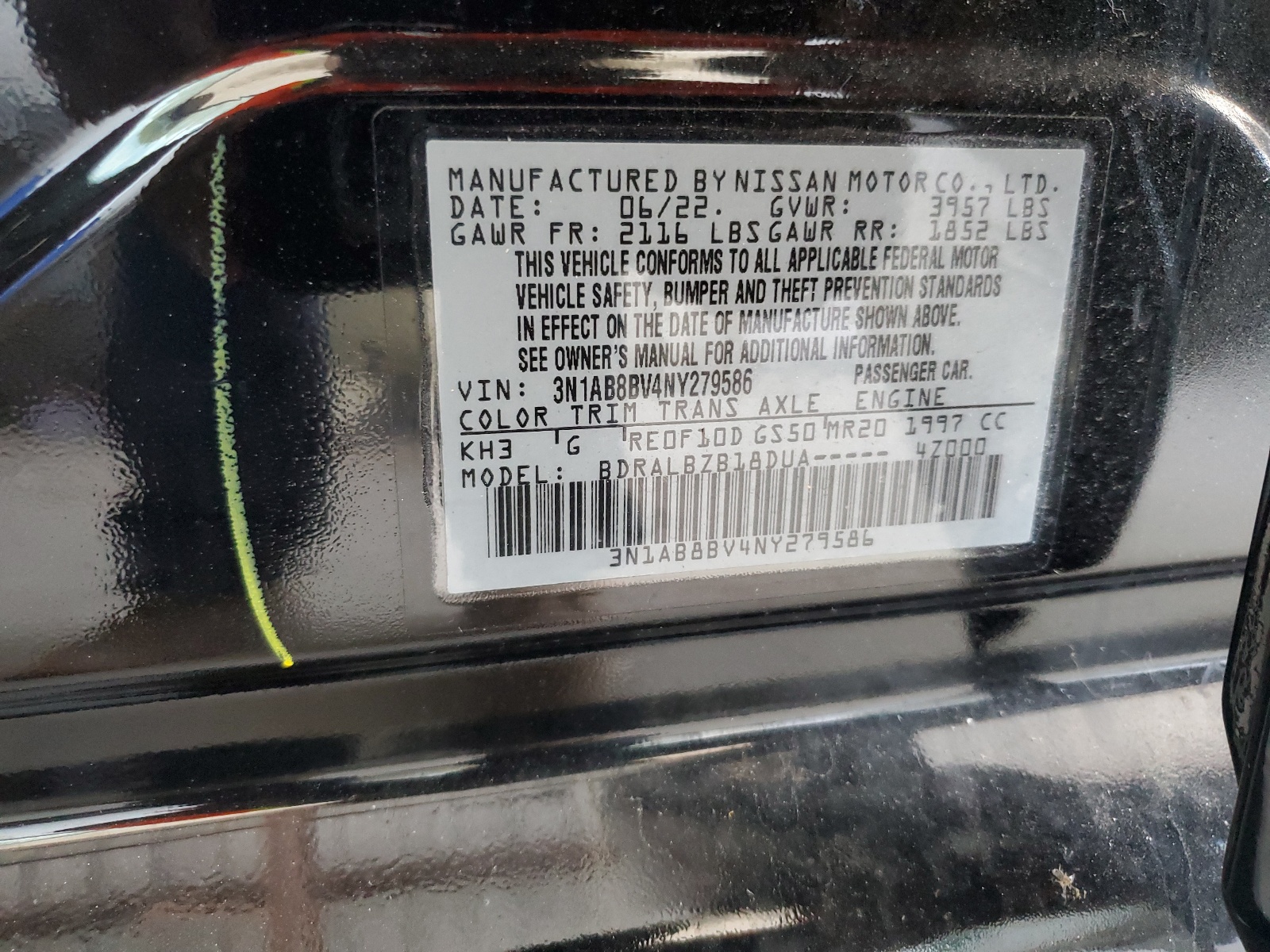 3N1AB8BV4NY279586 2022 Nissan Sentra S