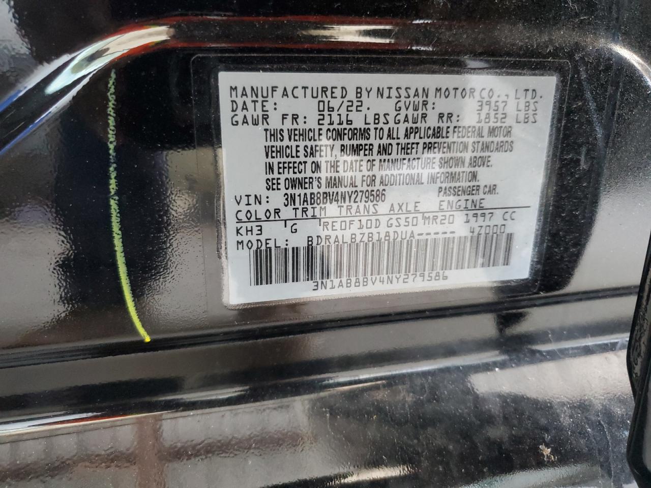 2022 Nissan Sentra S VIN: 3N1AB8BV4NY279586 Lot: 64841364