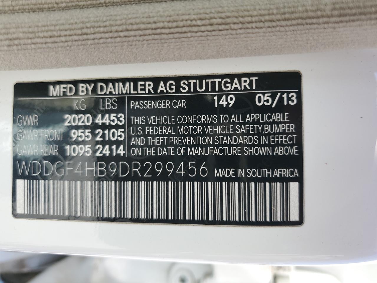 2013 Mercedes-Benz C 250 VIN: WDDGF4HB9DR299456 Lot: 64898874