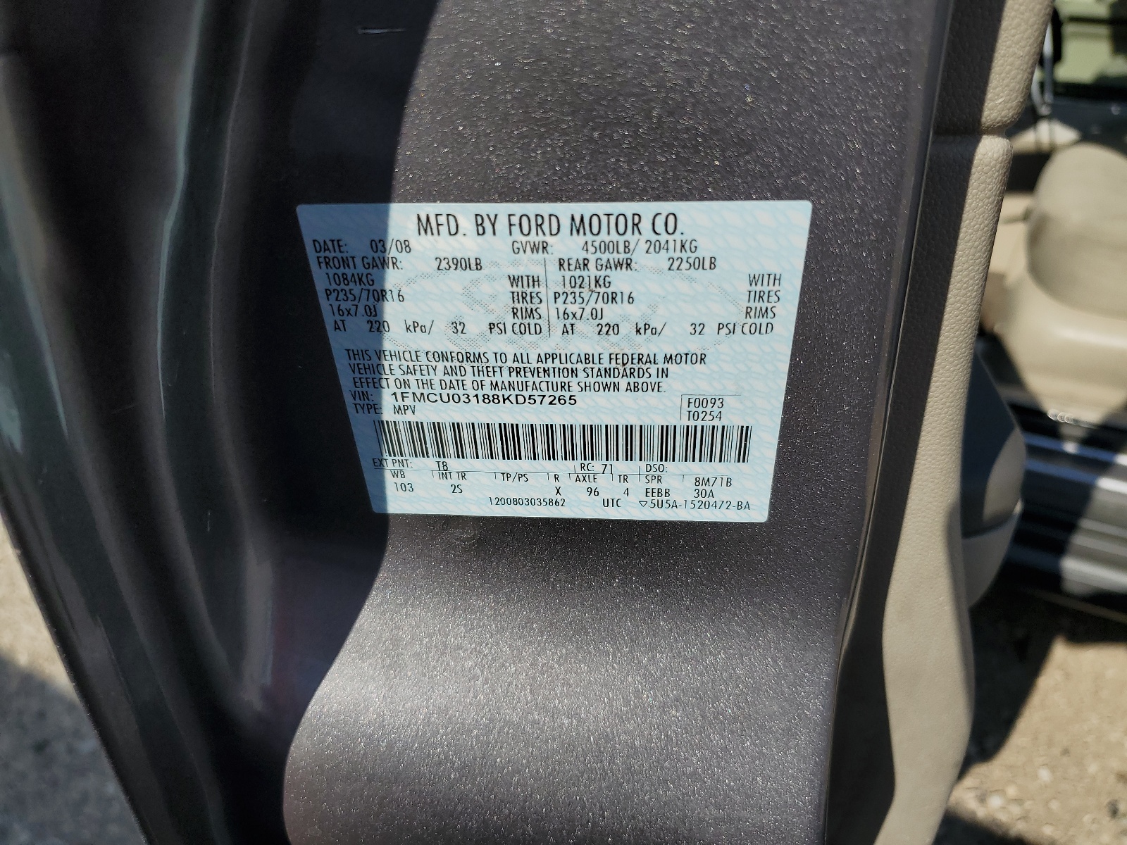 1FMCU03188KD57265 2008 Ford Escape Xlt