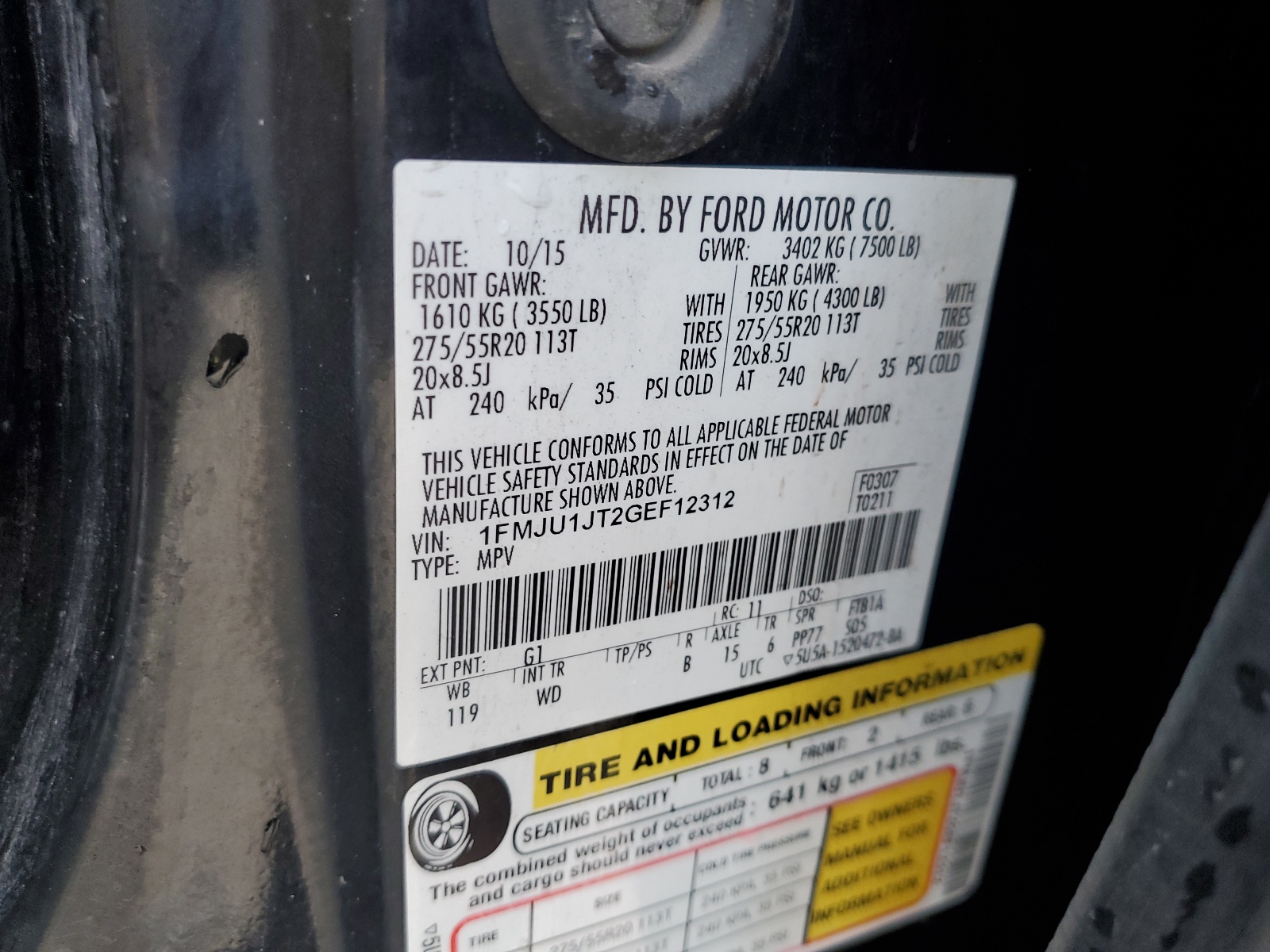 1FMJU1JT2GEF12312 2016 Ford Expedition Xlt