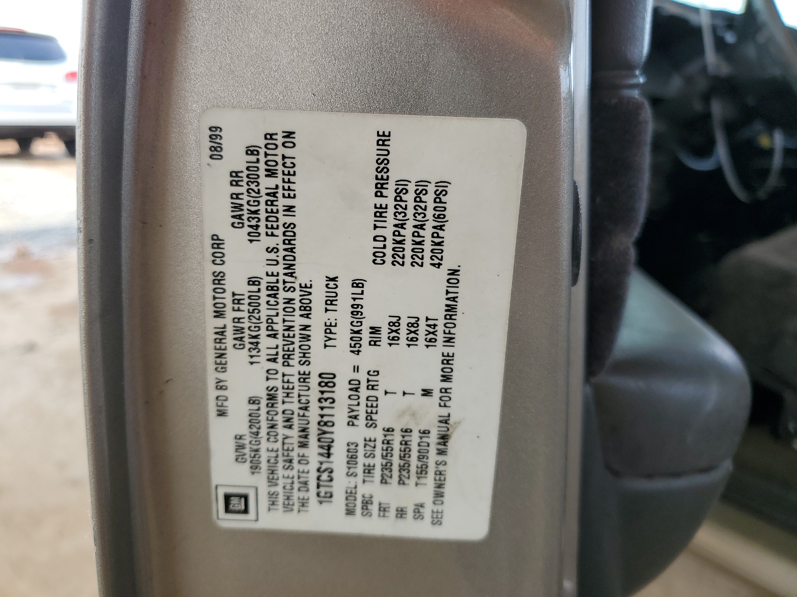 1GTCS1440Y8113180 2000 GMC Sonoma