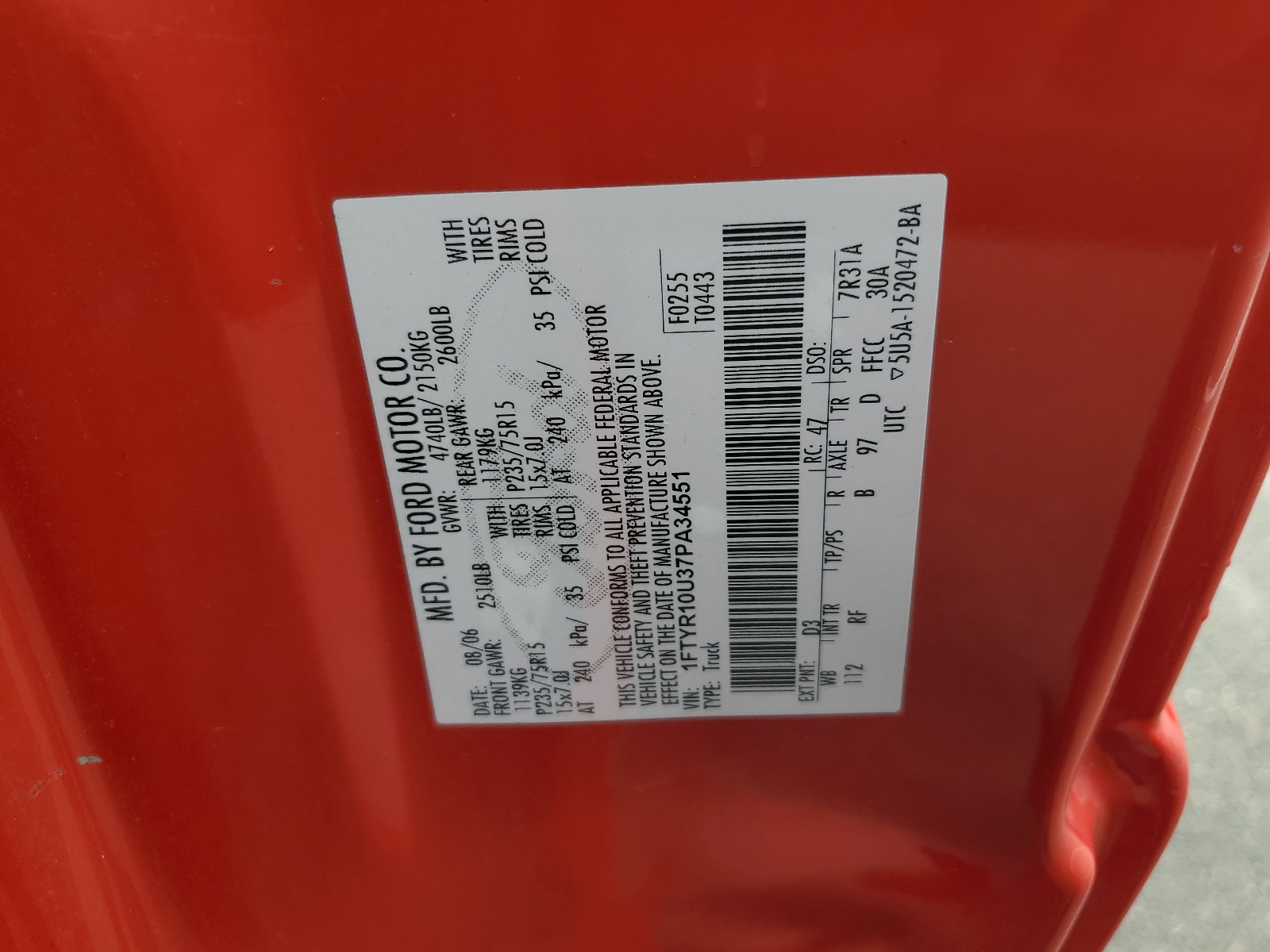 1FTYR10U37PA34551 2007 Ford Ranger